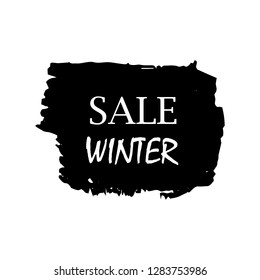 Winter sale over art black brush acrylic stroke paint abstract texture background vector illustration. Acrylic paint brush stroke. Grunge ink brush stroke. Sale layout design for shop and banner.