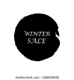Winter sale over art black brush acrylic stroke paint abstract texture background vector illustration. Acrylic paint brush stroke. Grunge ink brush stroke. Sale layout design for shop and banner.