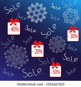 Winter Sale poster, banner or flyer with colorful cute crows. Vector illustration.