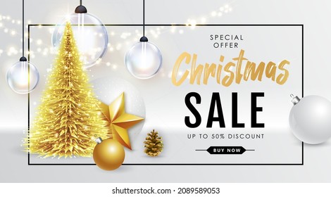 Winter sale poster with christmas holiday decorations. Christmas and New Year background. Vector illustration