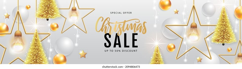 Winter sale poster with christmas holiday decorations. Christmas and New Year background. Vector illustration