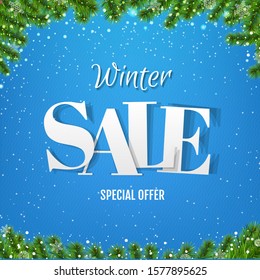 Winter Sale Poster With Christmas Tree With Gradient Mesh, Vector Illustration