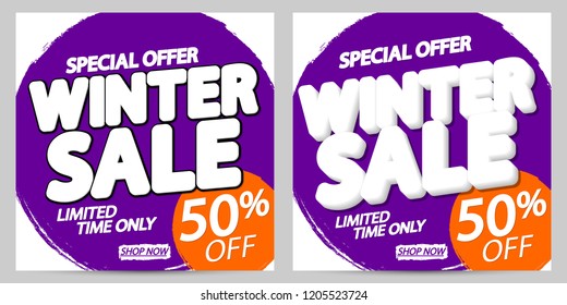 Winter Sale, poster design template, 50% off, special offer, limited time only, vector illustration