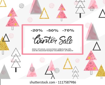 Winter sale poster design. Vector trendy shopping background.