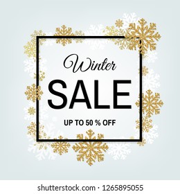 Winter Sale Poster With Frame With Gradient Mesh, Vector Illustration