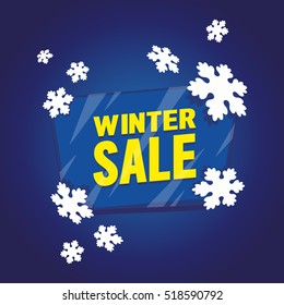 Winter sale poster. Inscription with snowflakes, sale banner. vector illustration.
