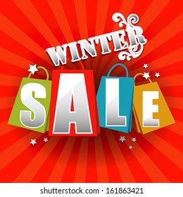 Winter Sale poster with percent discount. Vector illustration.