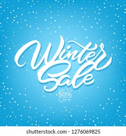 Winter sale poster with snowflakes. A large winter sale poster, advertising, booklet. Vector illustration with isolated design elements