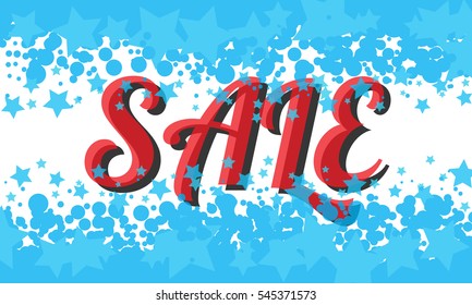 Winter sale poster with SALE text. Advertising blue and red vector banner template