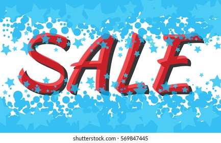Winter sale poster with SALE text. Advertising blue and red vector banner template