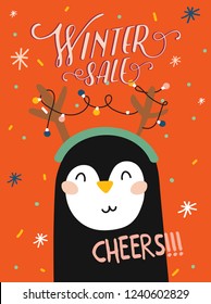 Winter Sale posters and banners. Cute Christmas illustration in vector. Scandinavian New Year elements and holiday typography good for winter sale stickers, labels, tags, cards, posters.