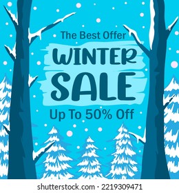 Winter Sale Promotion Banner, Winter Special Offers Square Banner, Social Media Post Advertising, Winter Background Vector