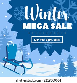 Winter Sale Promotion Banner, Winter Special Offers Square Banner, Social Media Post Advertising, Winter Background Vector