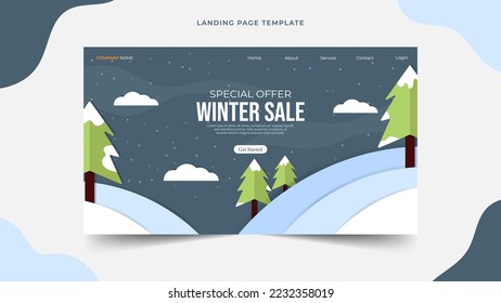 winter sale promotion Landing page template paper art vector, nature web page design concept layout for website backgrounds