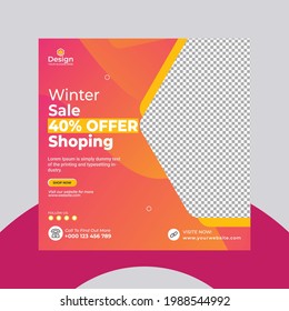 Winter sale promotion offer social media post template post design, Editable web banner, square flyer template