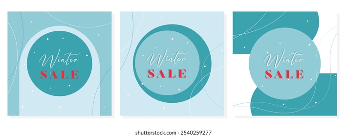 Winter sale promotional posters featuring abstract designs in soft blue and white tones, perfect for holiday marketing campaigns