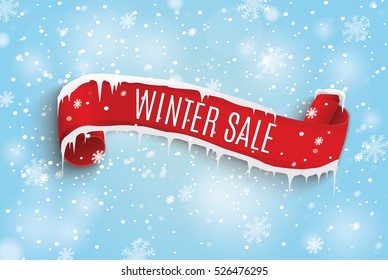 Winter sale red scroll.the snow background.vector illustration.Christmas and new year
