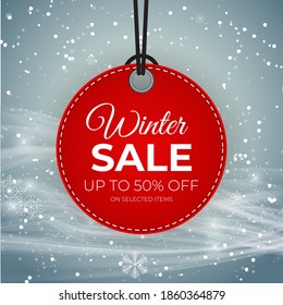 Winter sale Red tag vector banner for seasonal retail promotion. Vector illustration. EPS10