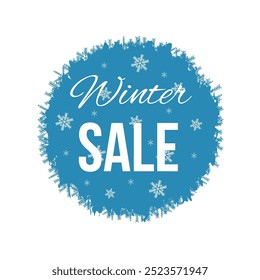 Winter Sale Round Banner with Snowflakes. Retail shopping industry advertisement vector