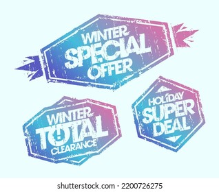 Winter Sale Rubber Stamps Vector Set - Winter Special Offer, Winter Total Clearance And Holiday Super Deal