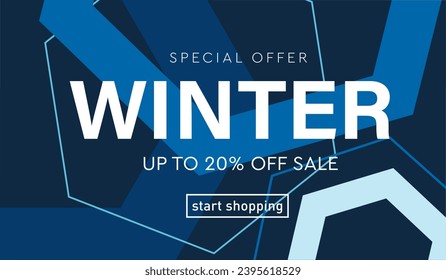 Winter Sale of Science Lessons, Technolog Element. Special Offer 20% Discount for Sports, Game. Background Modern Geometric Hexagonal Dna for Advertising, Web, Social Media, Poster, Banner, Cover. 