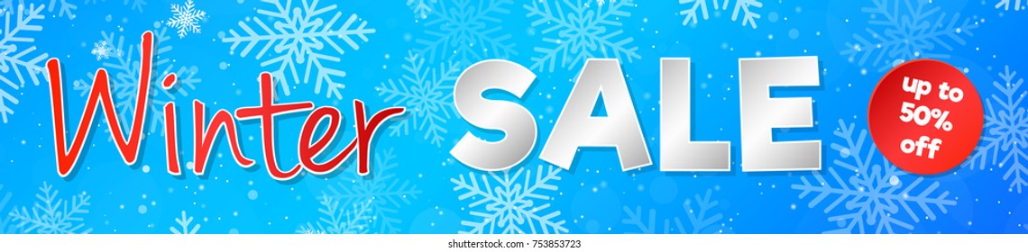 Winter Sale - shiny banner with snowflakes. Vector.