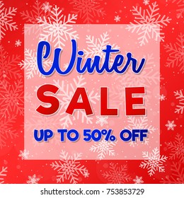 Winter Sale - shiny banner with snowflakes. Vector.