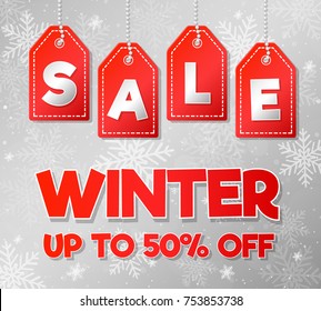 Winter Sale - shiny banner with snowflakes. Vector.