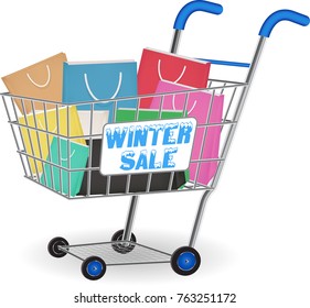 winter sale shopping paper bag on cart