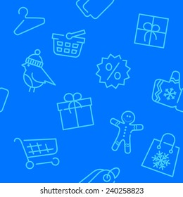 Winter sale and shopping vector seamless pattern contains thin line styled icons