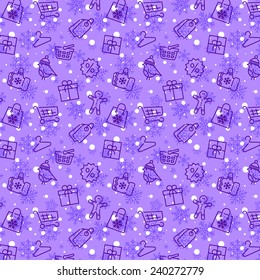 Winter sale and shopping vector seamless pattern contains thin line styled icons