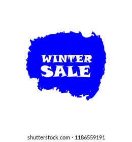 Winter sale sign over art blue brush acrylic stroke paint abstract texture background vector illustration. Acrylic paint brush stroke. Grunge ink brush stroke. Sale layout design for shop and banner.