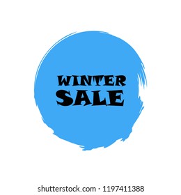 Winter sale sign over art blue brush acrylic stroke paint abstract texture background vector illustration. Acrylic paint brush stroke. Grunge ink brush stroke. Sale layout design for shop and banner.