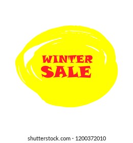 Winter sale sign over art yellow brush acrylic stroke paint abstract texture background vector illustration. Acrylic paint brush stroke. Grunge ink brush stroke. Sale layout design for shop and banner