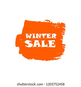 Winter sale sign over art orange brush acrylic stroke paint abstract texture background vector illustration. Acrylic paint brush stroke. Grunge ink brush stroke. Sale layout design for shop and banner