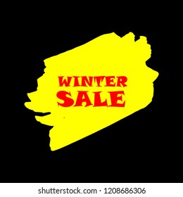 Winter sale sign over art yellow brush acrylic stroke paint abstract texture background vector illustration. Acrylic paint brush stroke. Grunge ink brush stroke. Sale layout design for shop and banner