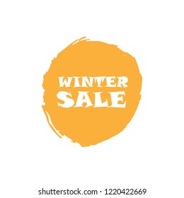 Winter sale sign over art orange brush acrylic stroke paint abstract texture background vector illustration. Acrylic paint brush stroke. Grunge ink brush stroke. Sale layout design for shop and banner