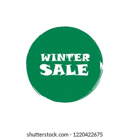 Winter sale sign over art green brush acrylic stroke paint abstract texture background vector illustration. Acrylic paint brush stroke. Grunge ink brush stroke. Sale layout design for shop and banner.