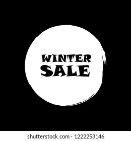 Winter sale sign over art white brush acrylic stroke paint abstract texture background vector illustration. Acrylic paint brush stroke. Grunge ink brush stroke. Sale layout design for shop and banner.