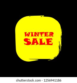 Winter sale sign over art yellow brush acrylic stroke paint abstract texture background vector illustration. Acrylic paint brush stroke. Grunge ink brush stroke. Sale layout design for shop and banner