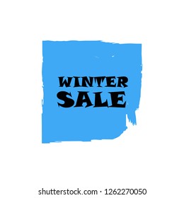 Winter sale sign over art blue brush acrylic stroke paint abstract texture background vector illustration. Acrylic paint brush stroke. Grunge ink brush stroke. Sale layout design for shop and banner.
