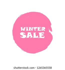 Winter sale sign over art pink brush acrylic stroke paint abstract texture background vector illustration. Acrylic paint brush stroke. Grunge ink brush stroke. Sale layout design for shop and banner.