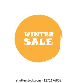 Winter sale sign over art orange brush acrylic stroke paint abstract texture background vector illustration. Acrylic paint brush stroke. Grunge ink brush stroke. Sale layout design for shop and banner