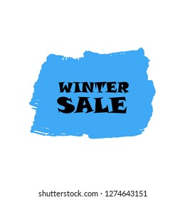 Winter sale sign over art blue brush acrylic stroke paint abstract texture background vector illustration. Acrylic paint brush stroke. Grunge ink brush stroke. Sale layout design for shop and banner.