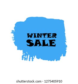 Winter sale sign over art blue brush acrylic stroke paint abstract texture background vector illustration. Acrylic paint brush stroke. Grunge ink brush stroke. Sale layout design for shop and banner.