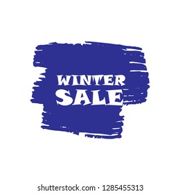 Winter sale sign over art blue brush acrylic stroke paint abstract texture background vector illustration. Acrylic paint brush stroke. Grunge ink brush stroke. Sale layout design for shop and banner.