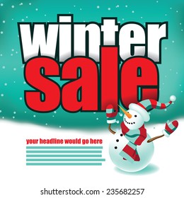 Winter sale snowman background EPS 10 vector stock illustration