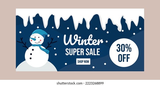 winter sale snowman poster vector design, snowman landscape background illustration