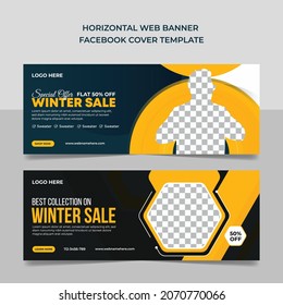 Winter sale social media cover photo template  seasonal sale discount offer web banner. 