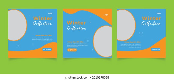 Winter sale social media post template design, Editable sale web banner and square flyer template